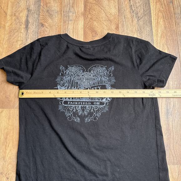 Harley Davidson T-Shirt Women's Medium Black Motorcycle Short‎ Sleeve Ohio 6432 - Picture 8 of 9